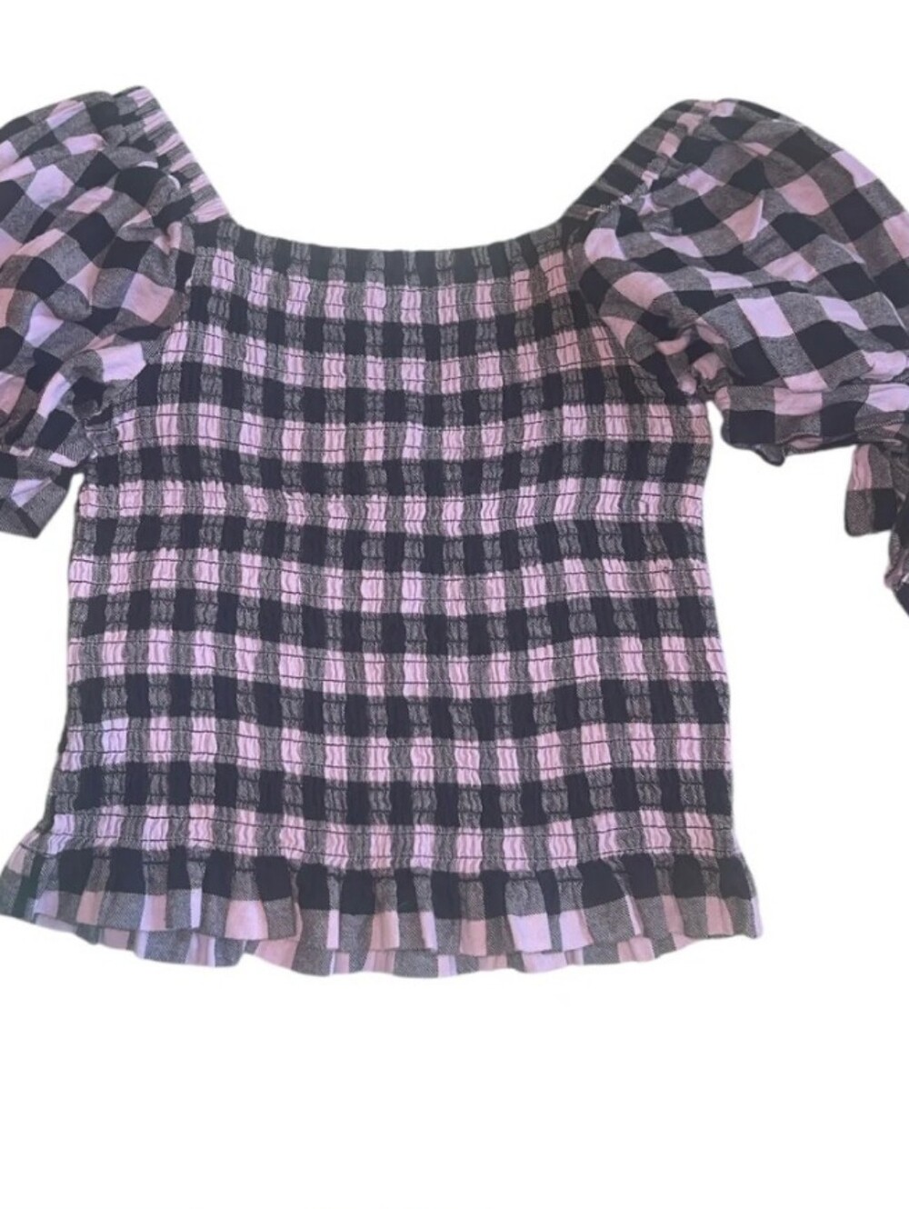 Habitual Girls Plaid Puff-Sleeve Smocked Top - Orange and Lavender